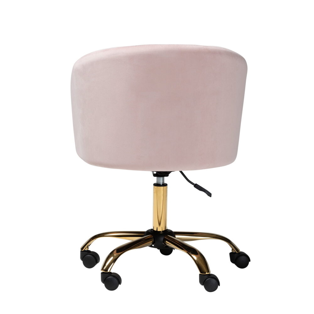 Baxton Studio Ravenna Contemporary Glam and Luxe Blush Pink Velvet Fabric and Gold Metal Swivel Office Chair - Image 5