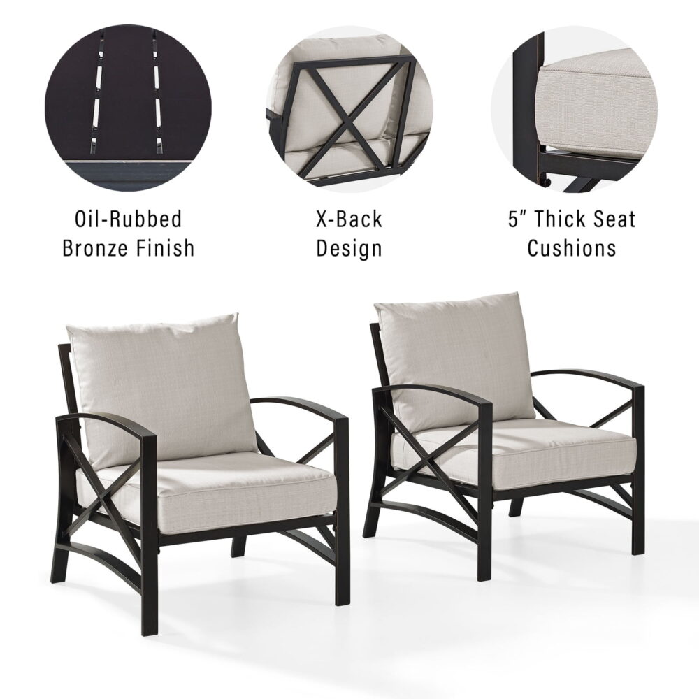 Crosley Furniture Kaplan Metal Fabric Arm Chair in Oil Bronze/Oatmeal (Set of 2) - Image 3