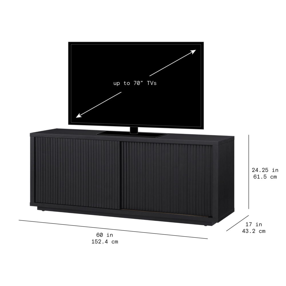 Beautiful Fluted TV Stand for TV’s up to 70” by Drew Barrymore, Rich Black Finish - Image 2