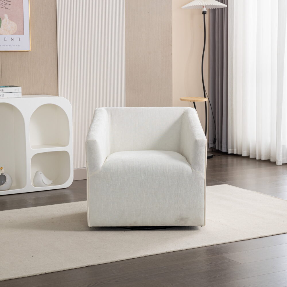 Roundhill Furniture Nice Modern Upholstered Barrel Armchair, 360 Degree Swivel, White - Image 2