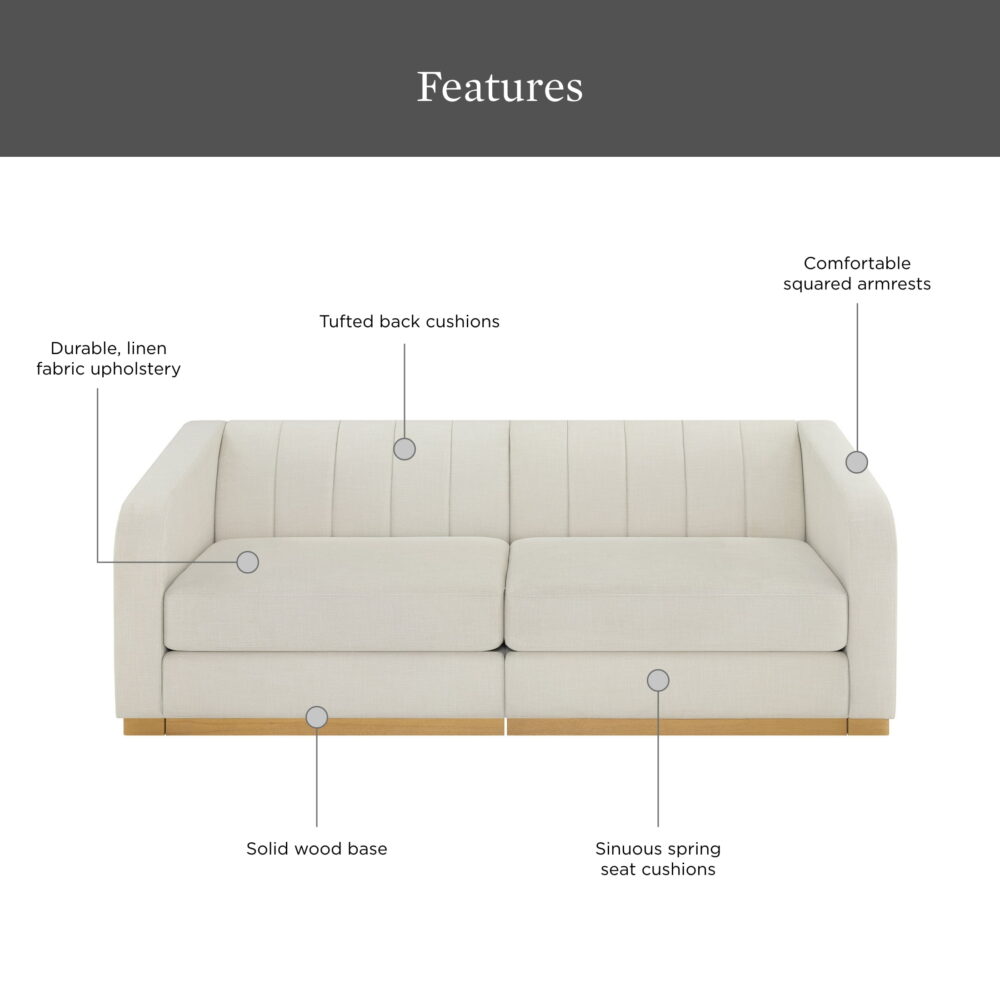 Better Homes & Gardens Lillian Channel Tufted Sofa 83.5" Cream Linen - Image 2