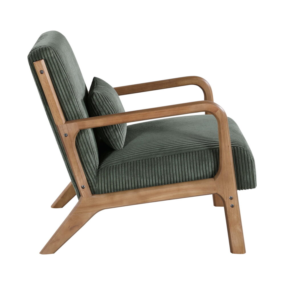Aukfa Corduroy Mid Century Modern Accent Chair w/ Wood Frame&Pillow for Living Room, Frosty Green - Image 2