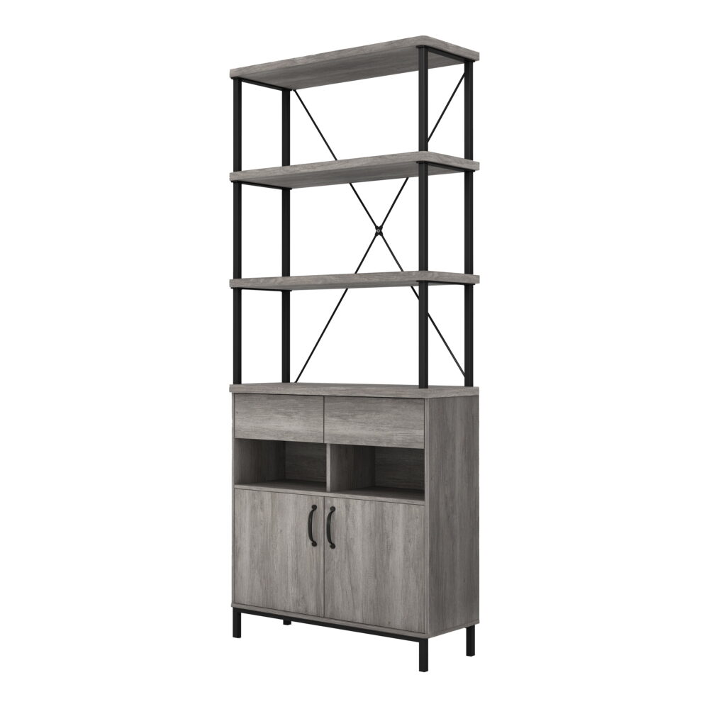 Furniture of America Brix Multi-Storage Wood Adult Bookcase, Vintage Gray Oak - Image 7