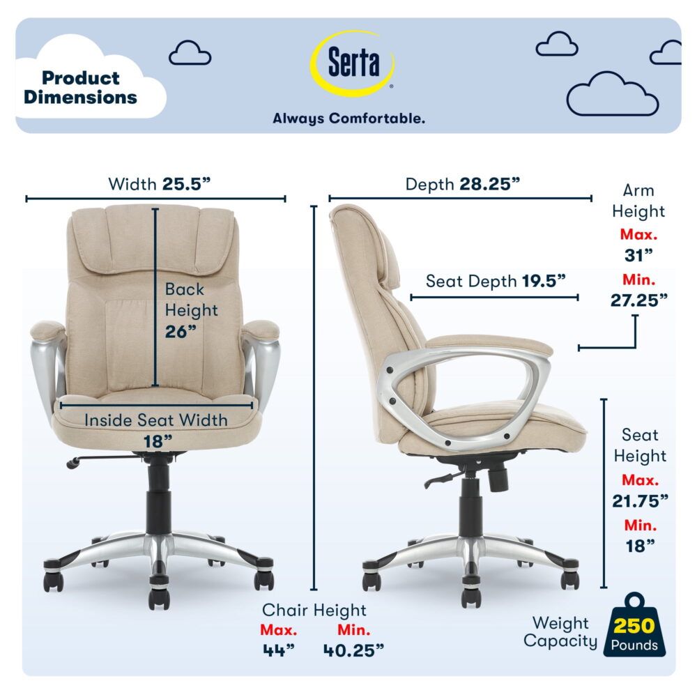 Serta Hannah Office Chair in Fawn Tan Linen Metallic Finish - Image 3