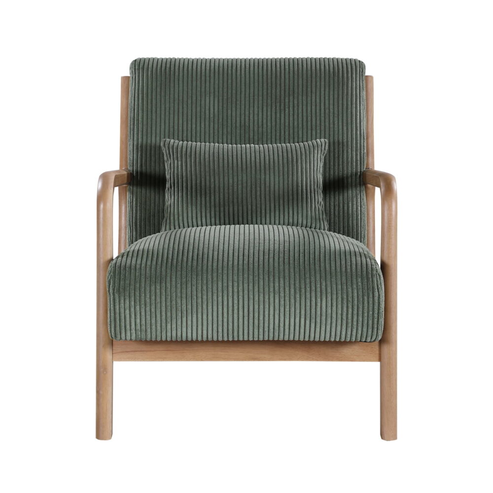 Aukfa Corduroy Mid Century Modern Accent Chair w/ Wood Frame&Pillow for Living Room, Frosty Green - Image 5