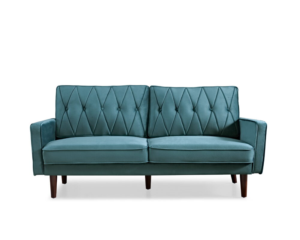 US Pride Furniture Feemster 69.3'' Velvet Square Arm Sofa, Blue/Green - Image 2
