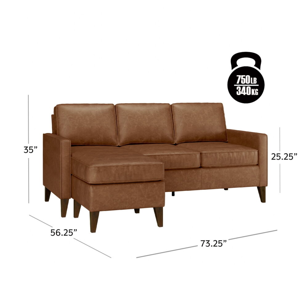 Jianna Faux Leather Reversible Sectional, Saddle Brown - Image 3