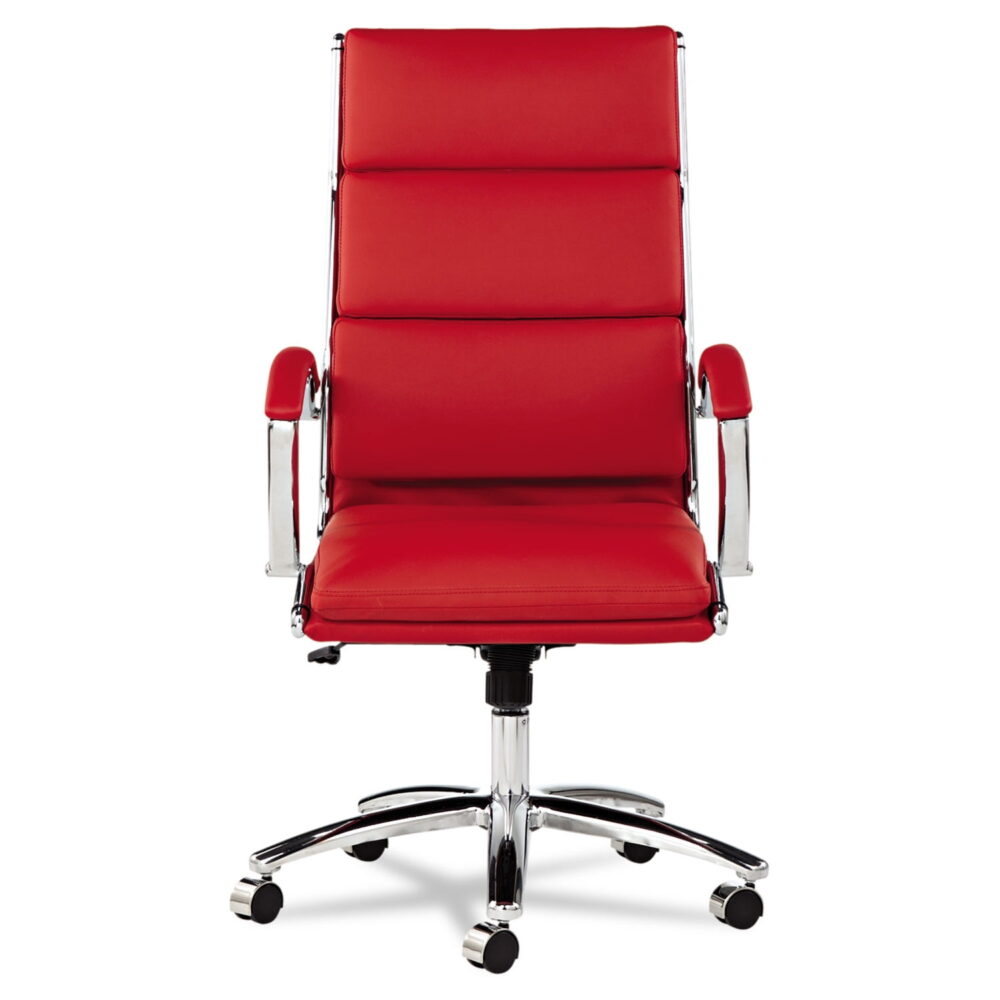 Alera Neratoli High-Back Slim Profile Chair, Faux Leather, Red Seat/Back, Chrome - Image 2