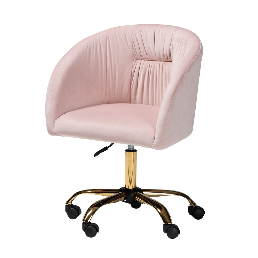 Baxton Studio Ravenna Contemporary Glam and Luxe Blush Pink Velvet Fabric and Gold Metal Swivel Office Chair - Image 2
