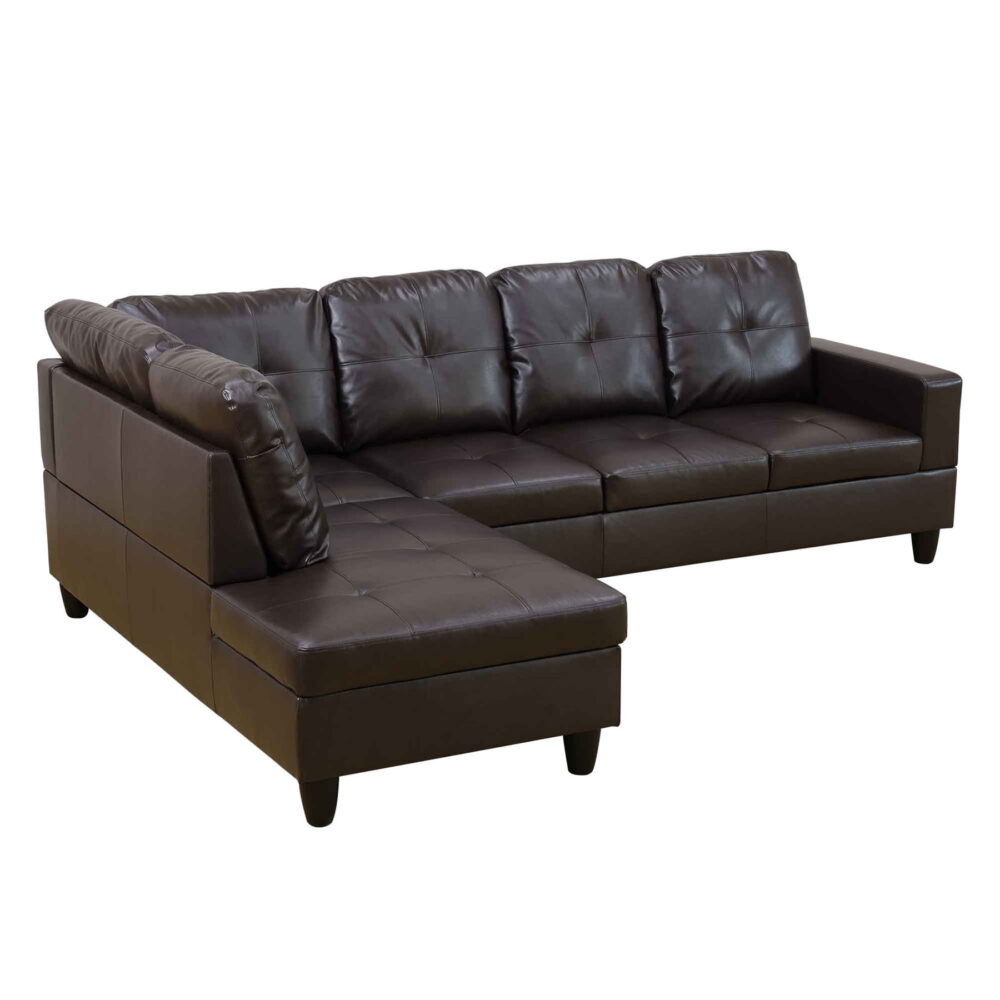 Hommoo 4 Seat Living Room Furniture Sets, Faux Leather Sectional Sofa, Modern L-Shaped Couches and Sofas Set for Home, Brown(No Ottomans) - Image 3