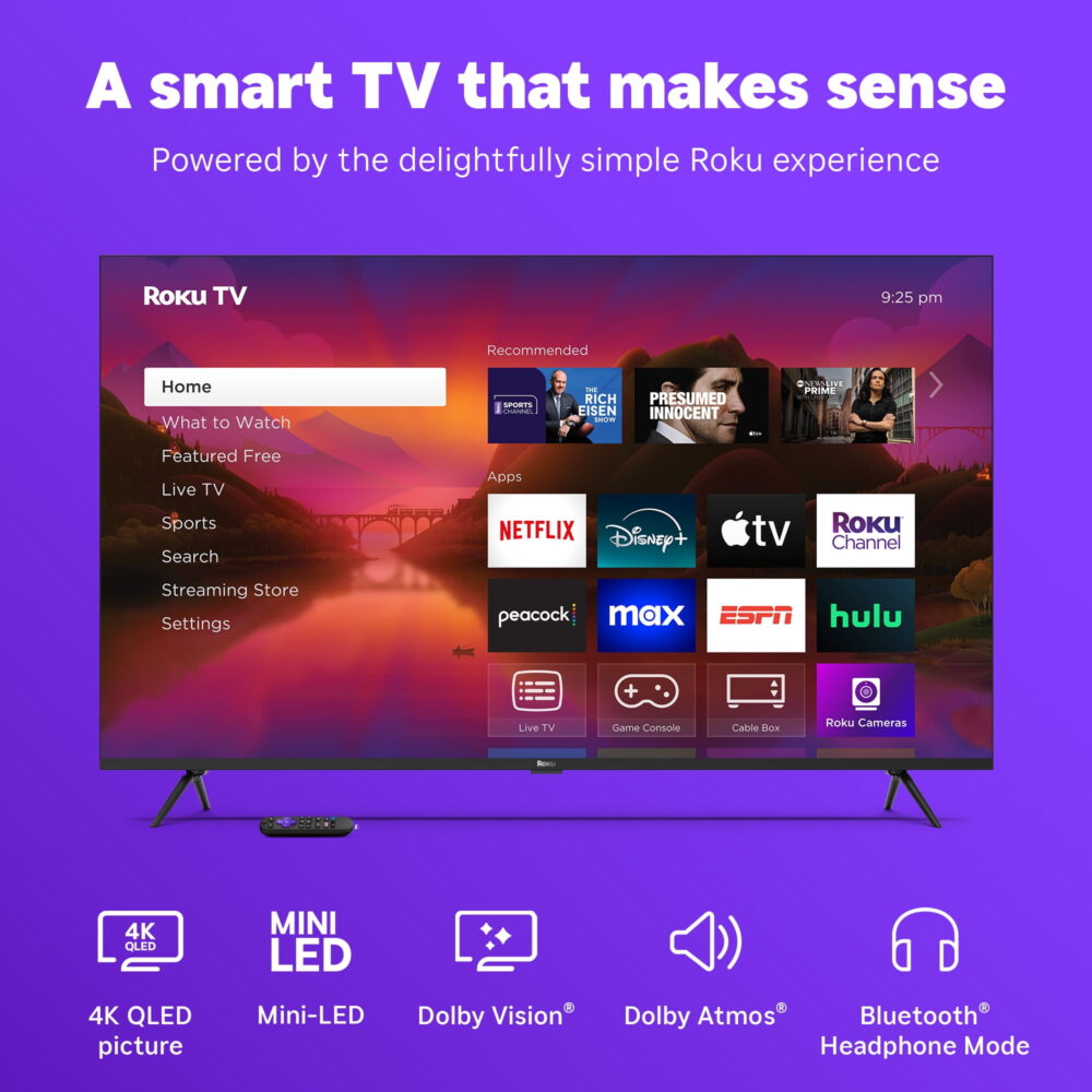 Roku Smart TV 2025 – 65-Inch Plus Series, 4K QLED Mini-LED TV – Roku TV with Enhanced Voice Remote - Image 4