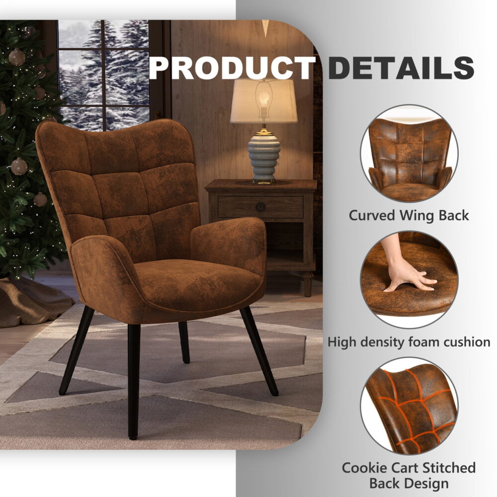 Homy Casa Accent Chair Set of 2 with Armrests, High Back Lounge Chair for Living Room, Bedroom, Vanity - Image 2