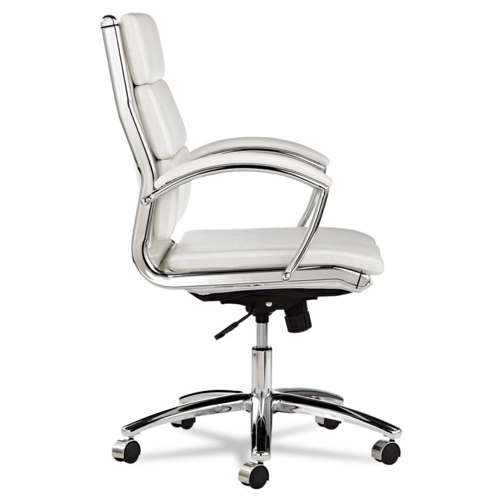Alera Neratoli Mid-Back Slim Profile Chair, Faux Leather, Up to 275 lb, 18.3" to 21.85" Seat Height, White Seat/Back, Chrome - Image 2