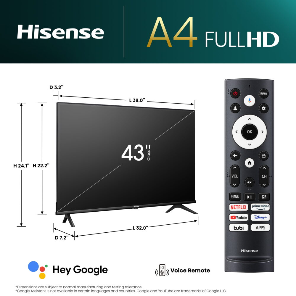 Hisense 43-Inch Class A4 Series FHD 1080p Google Smart TV - DTS Virtual: X, Game & Sports Modes, Chromecast Built-in (43A4K) - Image 2