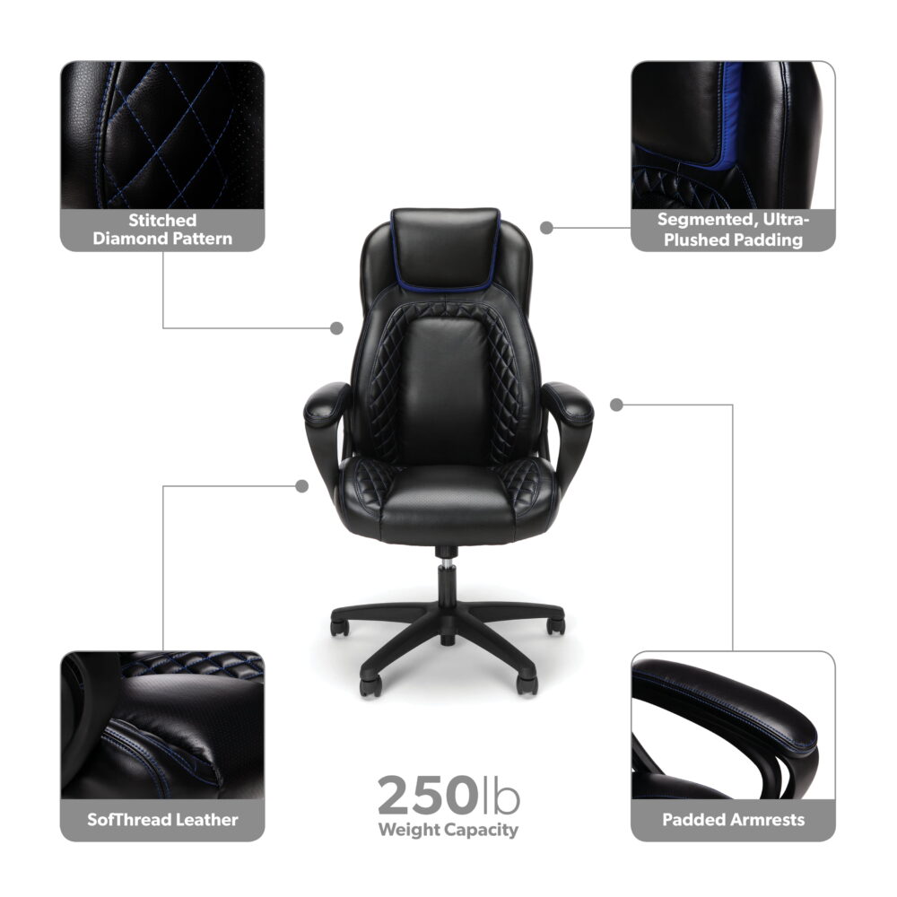 OFM High Back & Lumbar Support Swivel Gaming Chair, Black - Image 3