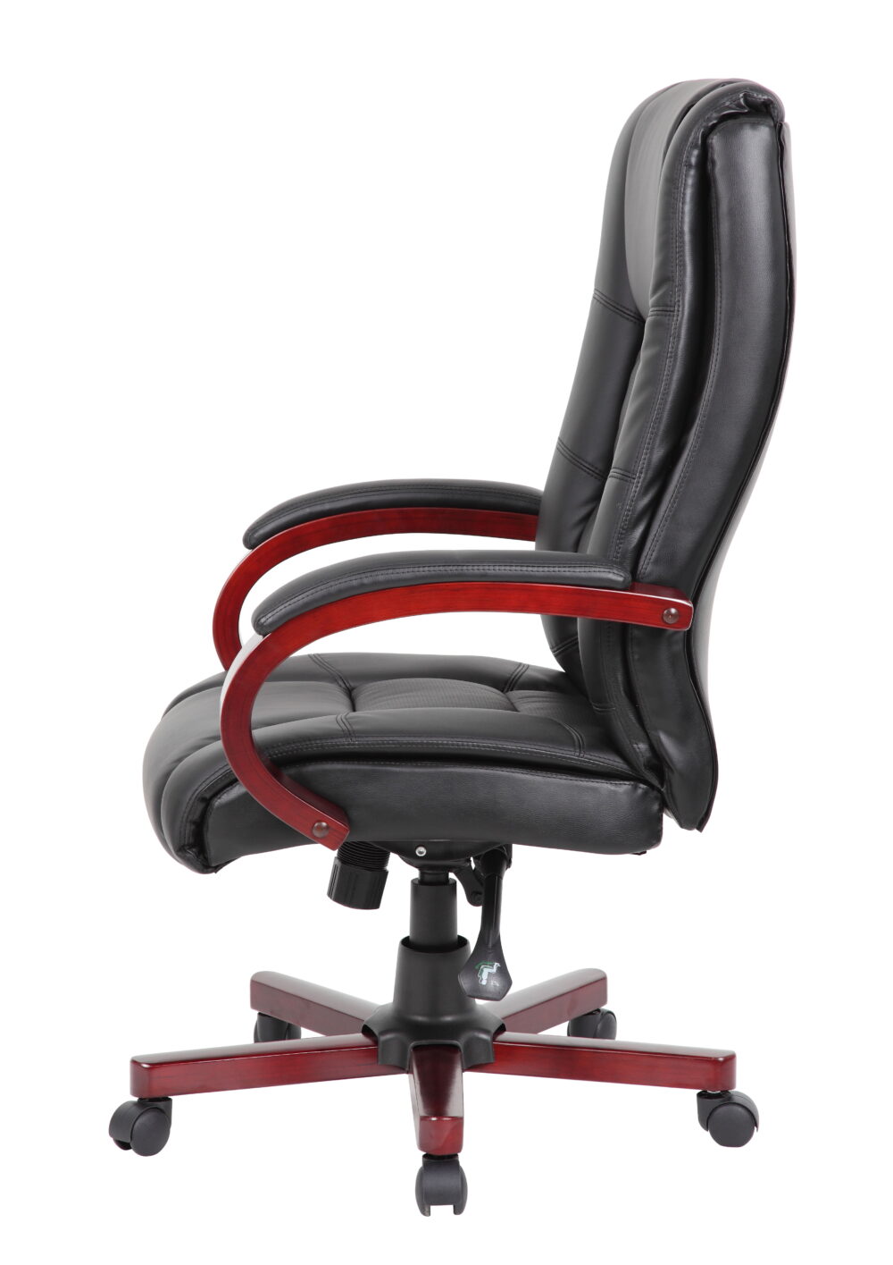 Office Products High Back Executive Wood Finished Chair with Casters, Mahogany - Image 4