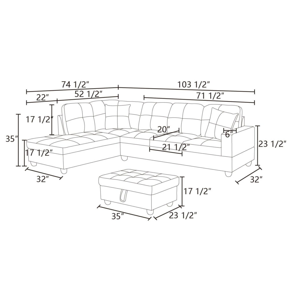 Hommoo Flannel&PVC L Shaped Sectional Sofa, Sectional Couch Sofa, Modern Living Room Furniture Sets, Red(No Ottoman) - Image 4