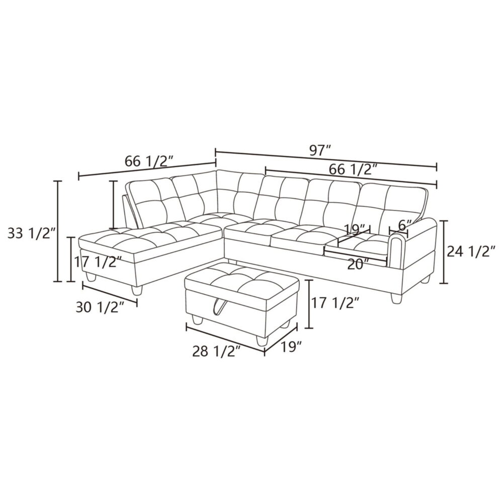 Hommoo Modern Flannel Living Room Furniture Sets Sectional Couches and Sofas, L-Shaped Sectional Couch Sofa, Grey(No Ottoman) - Image 2