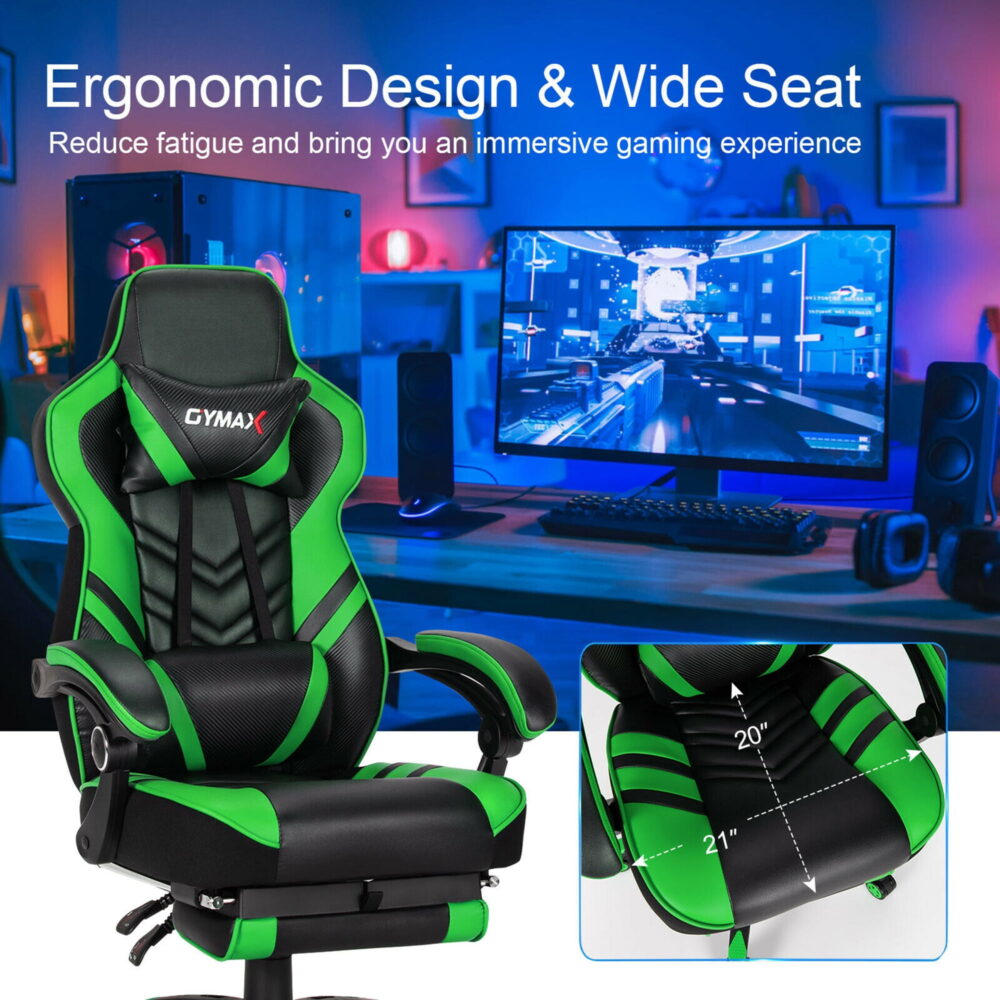 Gymax Office Computer Desk Chair Gaming Chair Adjustable Swivel w/Footrest Green - Image 3