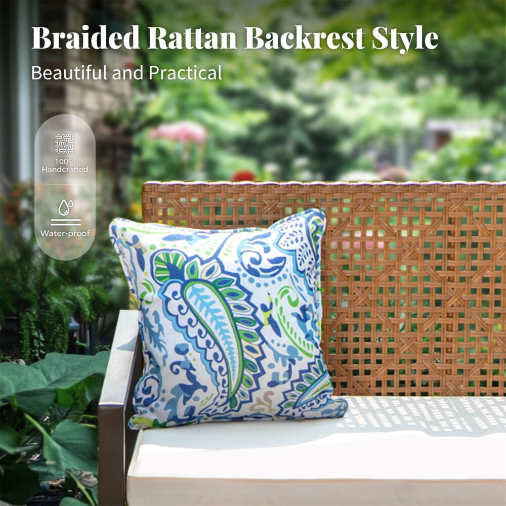 MF Studio 4-Piece All-Weather Rattan Patio Furniture Set, Outdoor Conversation Set with Wood Table, Brown and Beige - Image 3