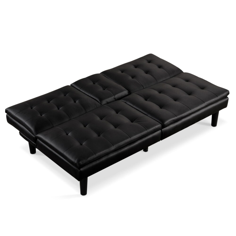 Furniture of America Canu Wood and Faux Leather Convertible Futon Daybeds with USB Port up to 500 lbs, Black - Image 7