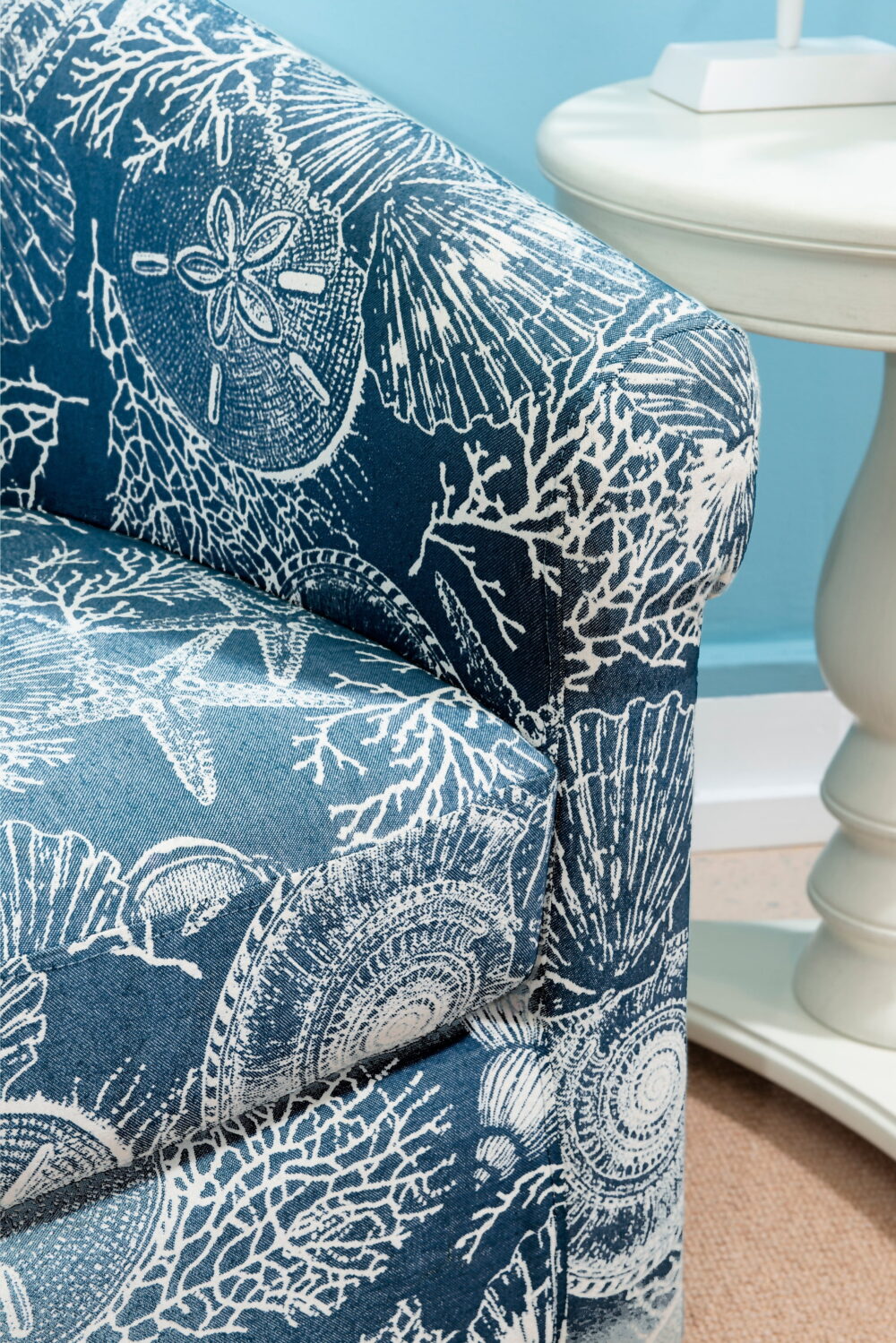 Grandee Club Chair with Swivel, Ocean Blue and White Coastal Pattern - Image 3