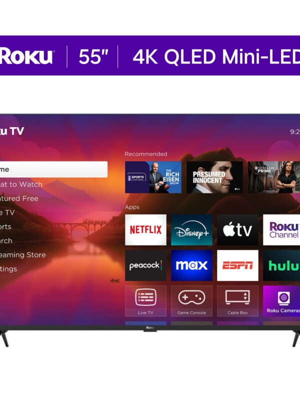 Roku Smart TV 2025 – 55-Inch Plus Series, 4K QLED Mini-LED TV – Roku TV with Enhanced Voice Remote