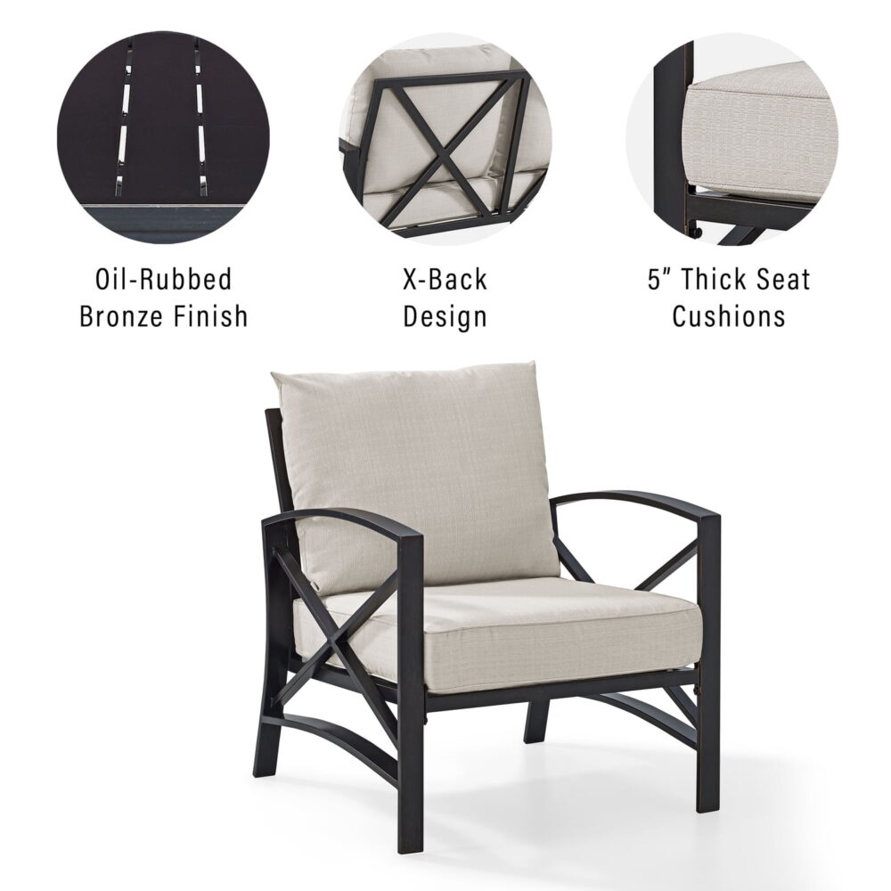 Crosley Furniture Kaplan Metal Patio Arm Chair in Oil Bronze and Oatmeal - Image 3