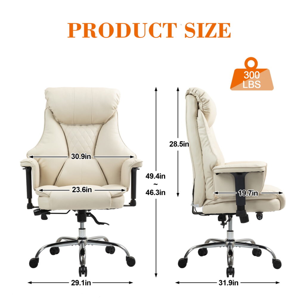 MOONMISS PU Leather Upholstered Adjustable Height 360°Swivel Lifting Handrail Home Office Desk Chair with Lumbar Support-Beige - Image 5
