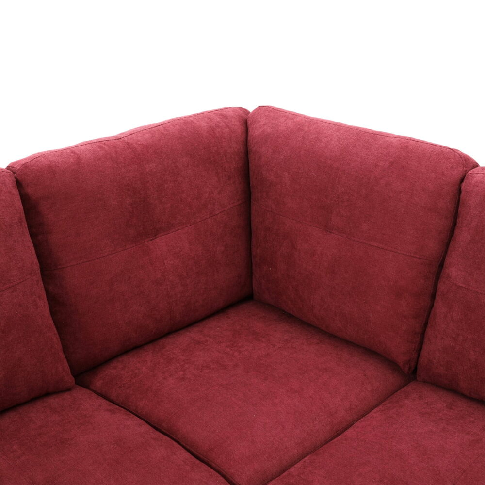 Hommoo Modern Flannel Living Room Furniture Sets Sectional Couches and Sofas, L-Shaped Sectional Couch Sofa, Red(No Ottoman) - Image 6