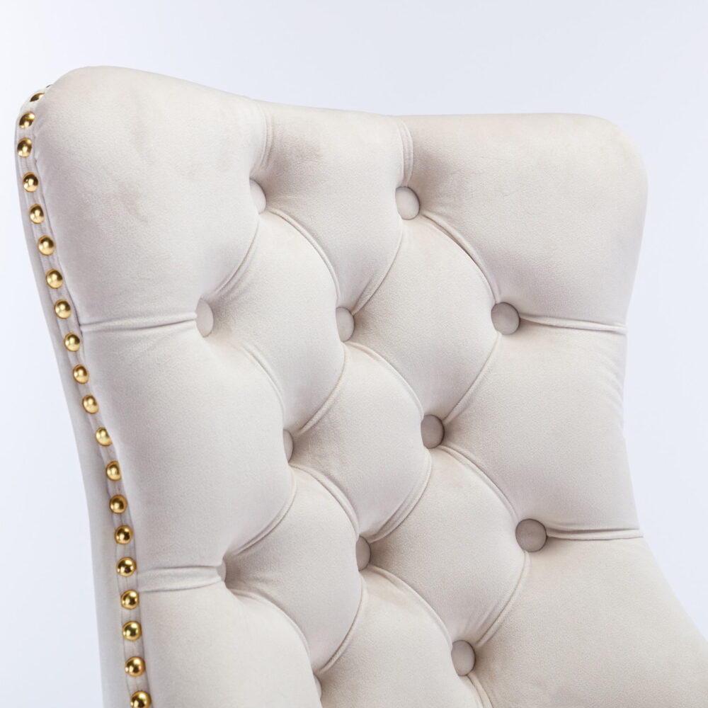 PORKISS Office Chair, Velvet Upholstered Home Office Chair with Gold Metal Base, Adjustable Swivel Desk Chair with Tufted Button, Beige - Image 4