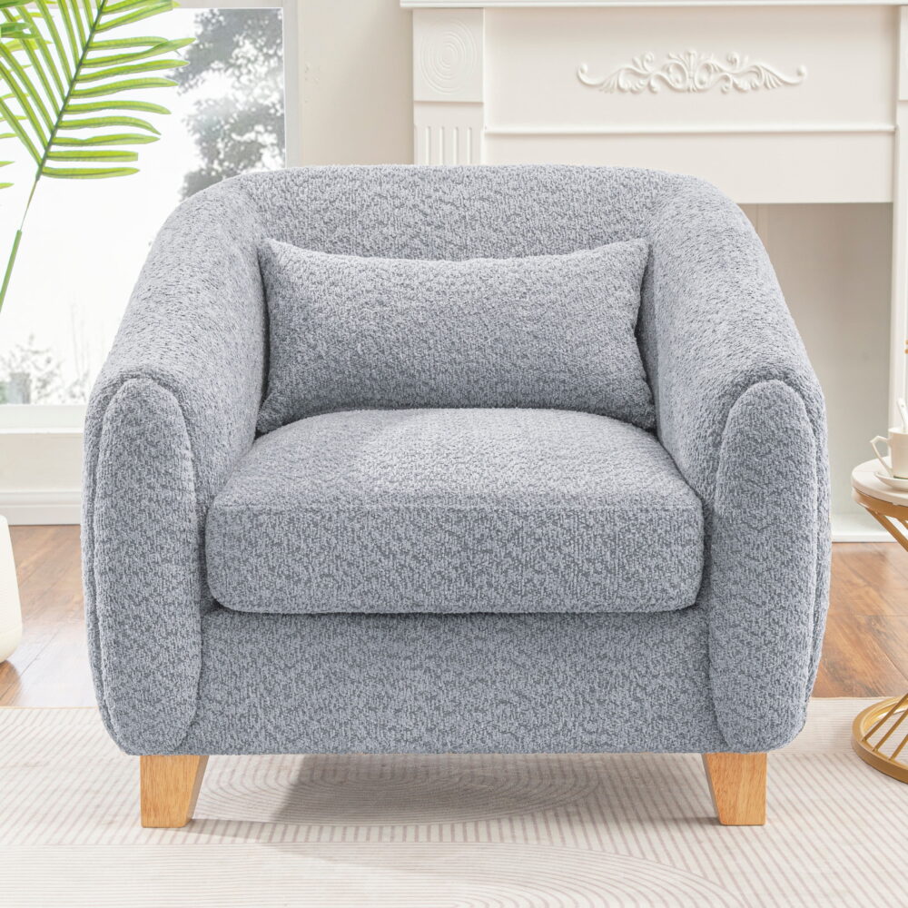 Accent Chair,Fabric Upholstered Comfy Reading Armchair for Living Room,Bedroom Single Seat Sofa Chair with Wood Base,GRAY 02 - Image 2