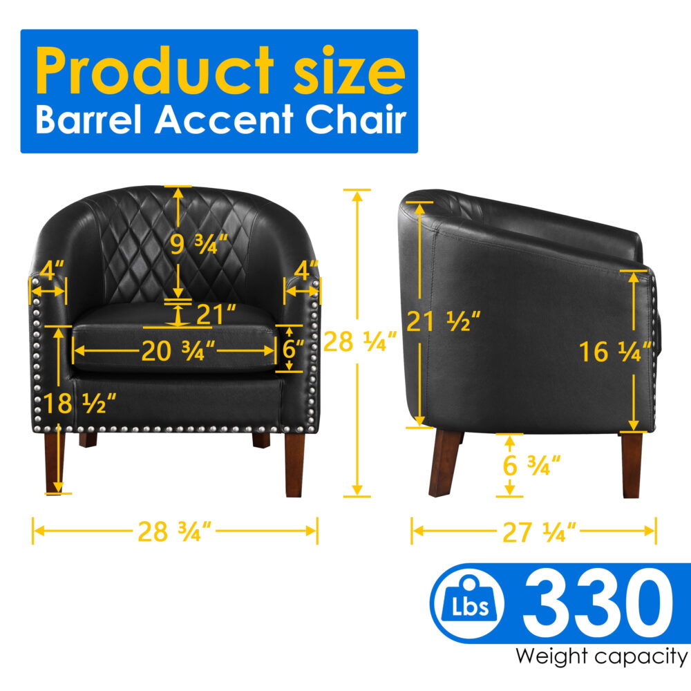 TrumanPick Accent Chair, Comfy Barrel Chair Set of 2 Faux Leather Cozy Reading Armchair for Living Room, Black - Image 4