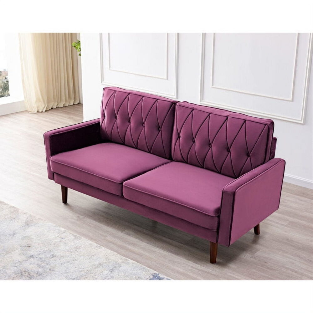 US PRIDE FURNITURE Tufted Cushion Back 69.3 Wide Sofa-Eggplant - Image 2