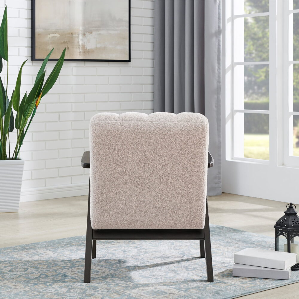 Roundhill Furniture Rella Modern Teddy Sherpa Accent Chair with Espresso Wood Frame, Beige - Image 3