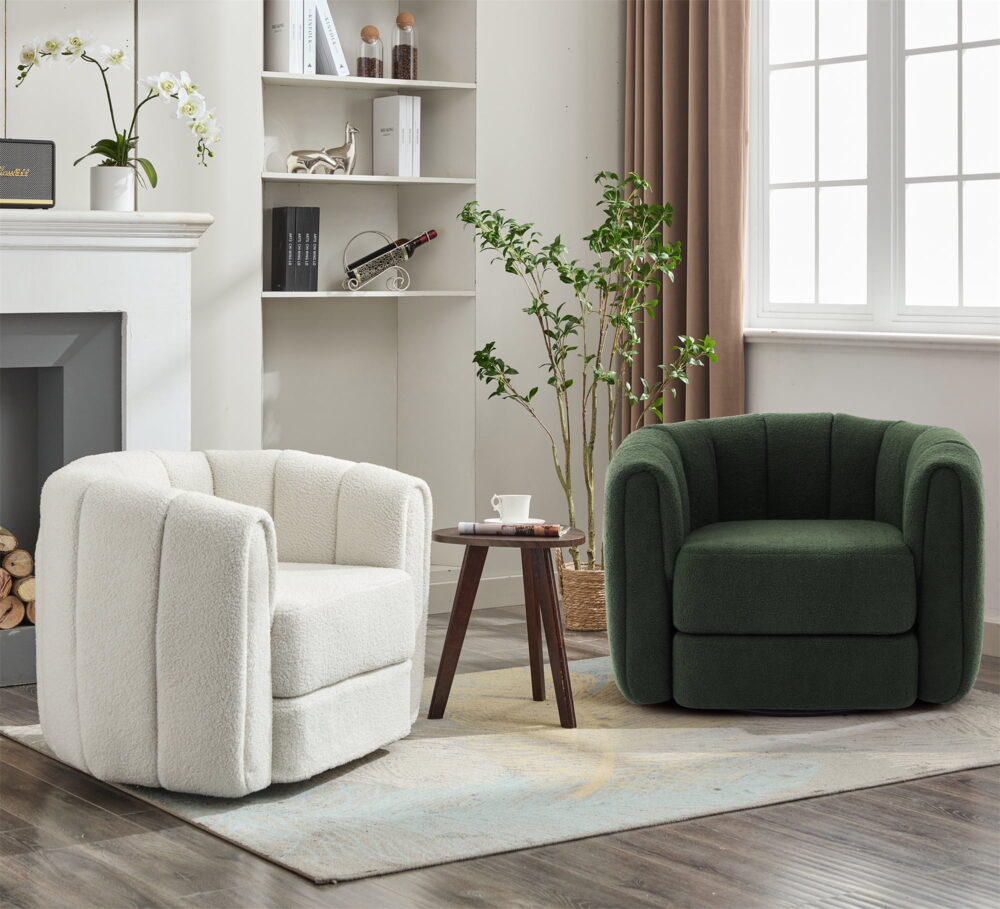 Aukfa 37" Swivel Accent Chair Pumpkin Armchair for Living Room, Bedroom, Teddy Fabric, Green - Image 4