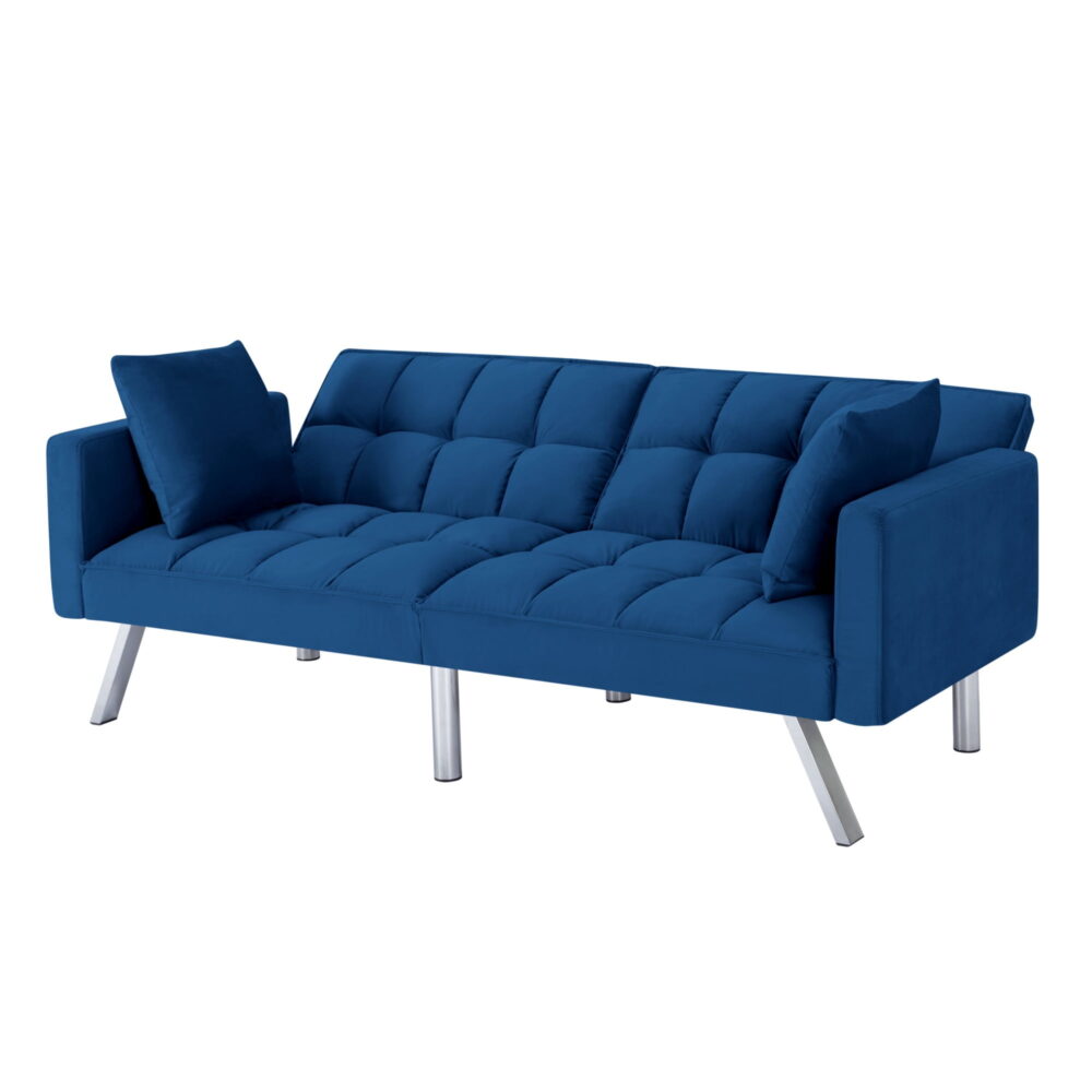 Gewnee 74"Velvet Upholstered Modern Convertible Futon, Adjustable Folding Sofa Bed, Guest Bed for Living Room, Bedroom, Apartment (Navy Blue) - Image 3