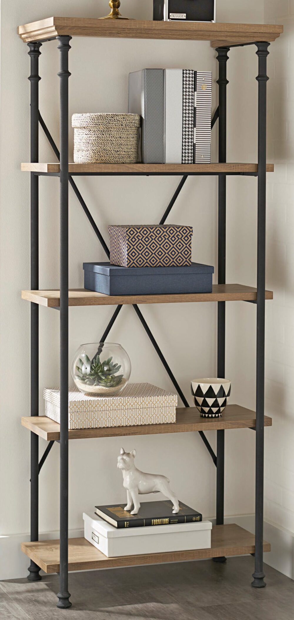 Better Homes & Gardens River Crest 5-Shelf Bookcase, Rustic Oak Finish - Image 6