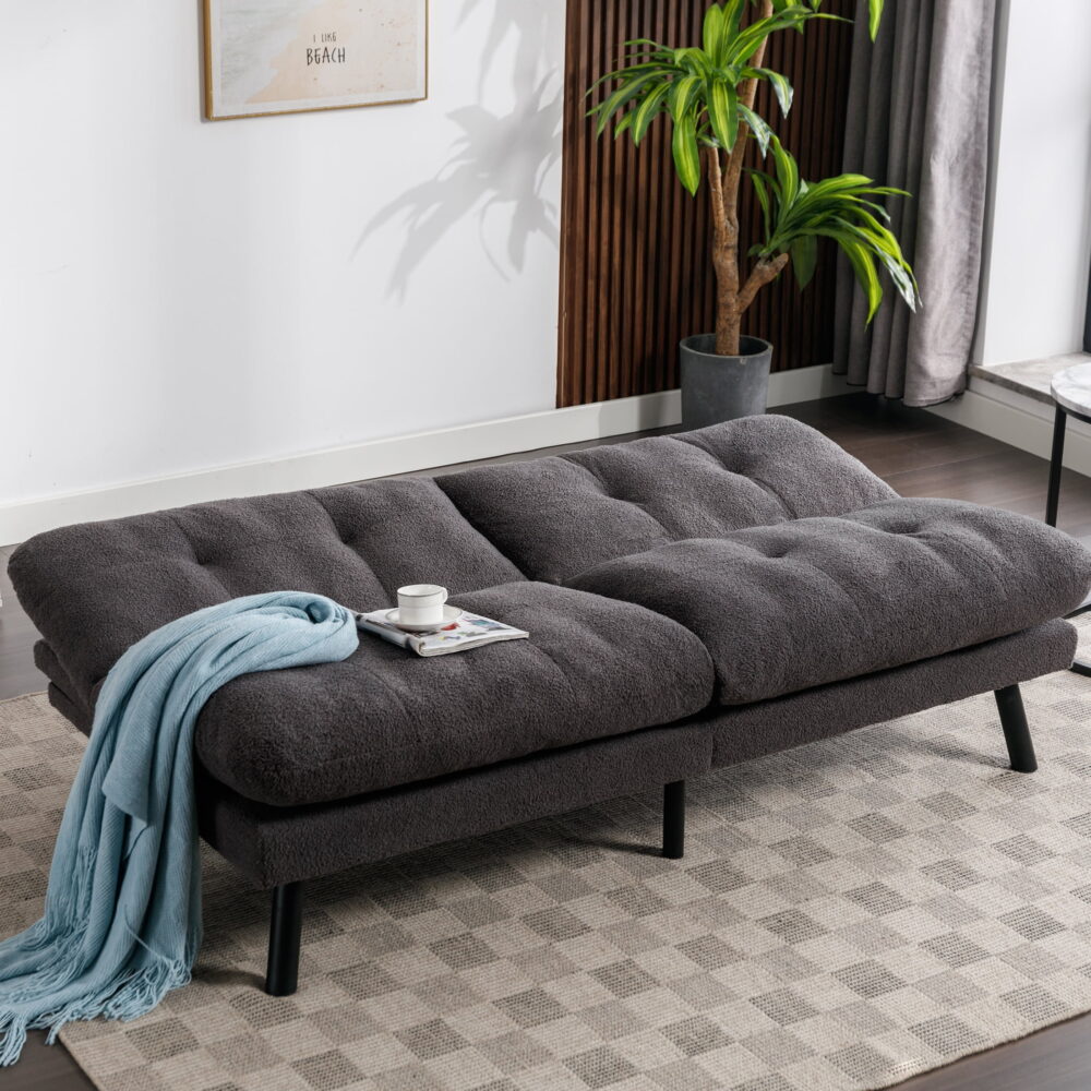 Mainstays Camden Cozy Futon, Charcoal Boucle Fabric, 72" - Image 3