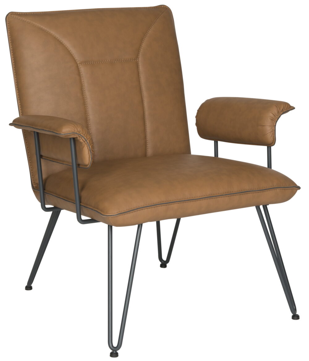 Safavieh Johannes 17.3"H Mid Century Modern Leather Arm Chair - Image 2