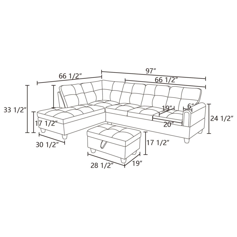 Hommoo Flannel Sectional Sofa Model Set, Modern 4-Seat Couches and Sofaes, L-Shaped Living Room Furniture Set, Light Brown(No Ottomans) - Image 3