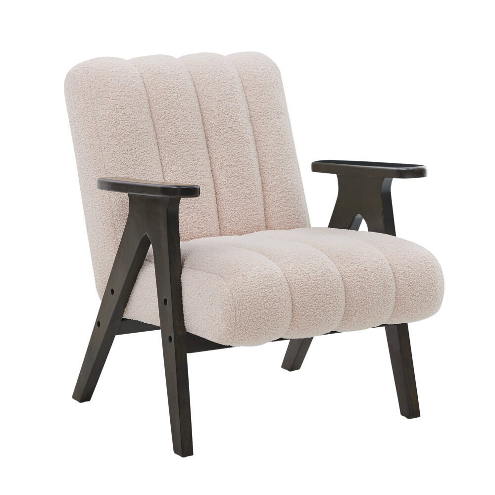 Roundhill Furniture Rella Modern Teddy Sherpa Accent Chair with Espresso Wood Frame, Beige - Image 4