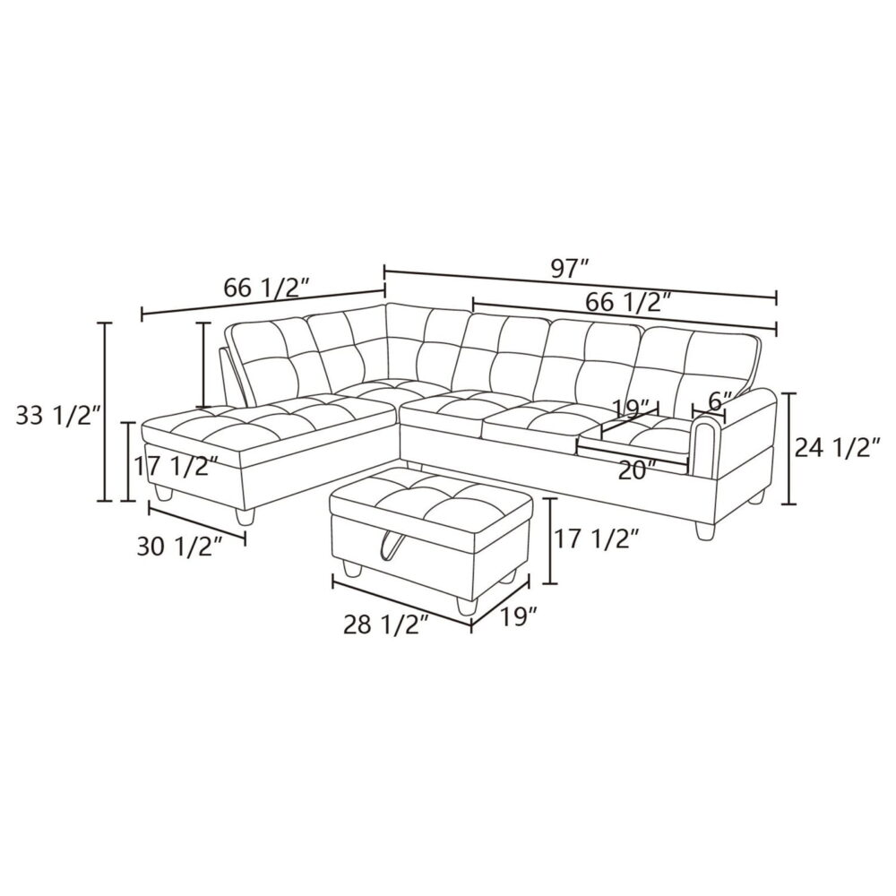 Hommoo Modern Flannel Living Room Furniture Sets Sectional Couches and Sofas, L-Shaped Sectional Couch Sofa, Green(No Ottoman) - Image 3
