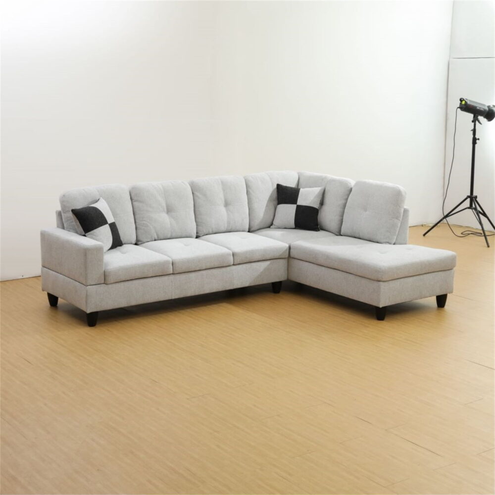 Hommoo Flannel Sectional Sofa, 4 Seat Living Room Furniture Sets, Modern L-Shaped Couches and Sofas Set for Home, Off-white(No Ottomans) - Image 3