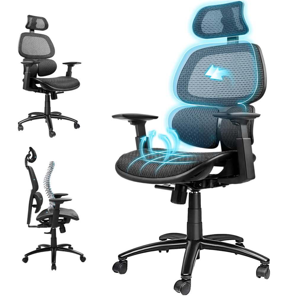 Comhoma Erogonomic High Back Mesh Office Computer Chair, Black - Image 4