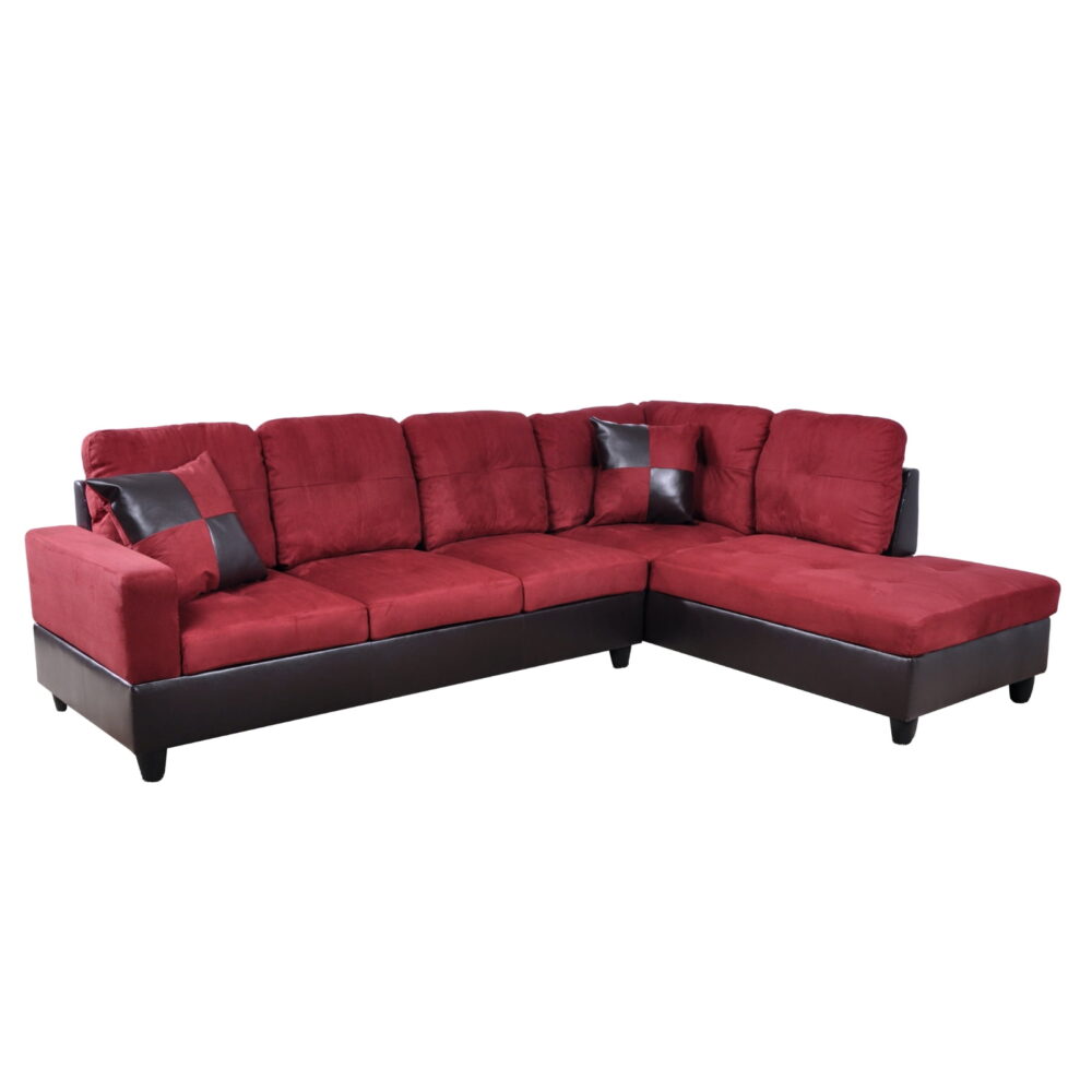 Hommoo Flannel and PVC Living Room Furniture Sets, L Shaped Couches and Sofas, Modern Sectional Sofa for Home & Office, Red(No Ottomans) - Image 3