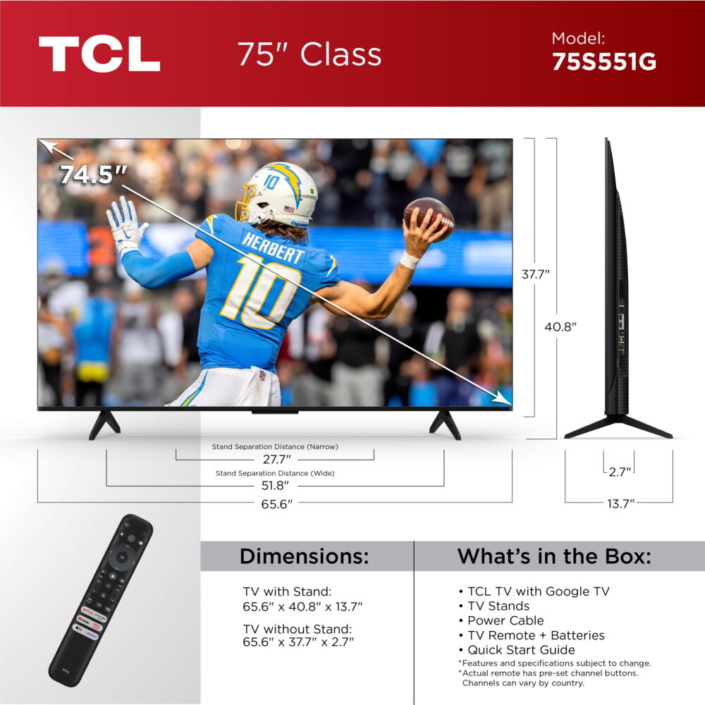 TCL 75” Class S5 (75S551G) 4K UHD HDR LED Smart TV with Google TV (NEW 2024) - Image 5