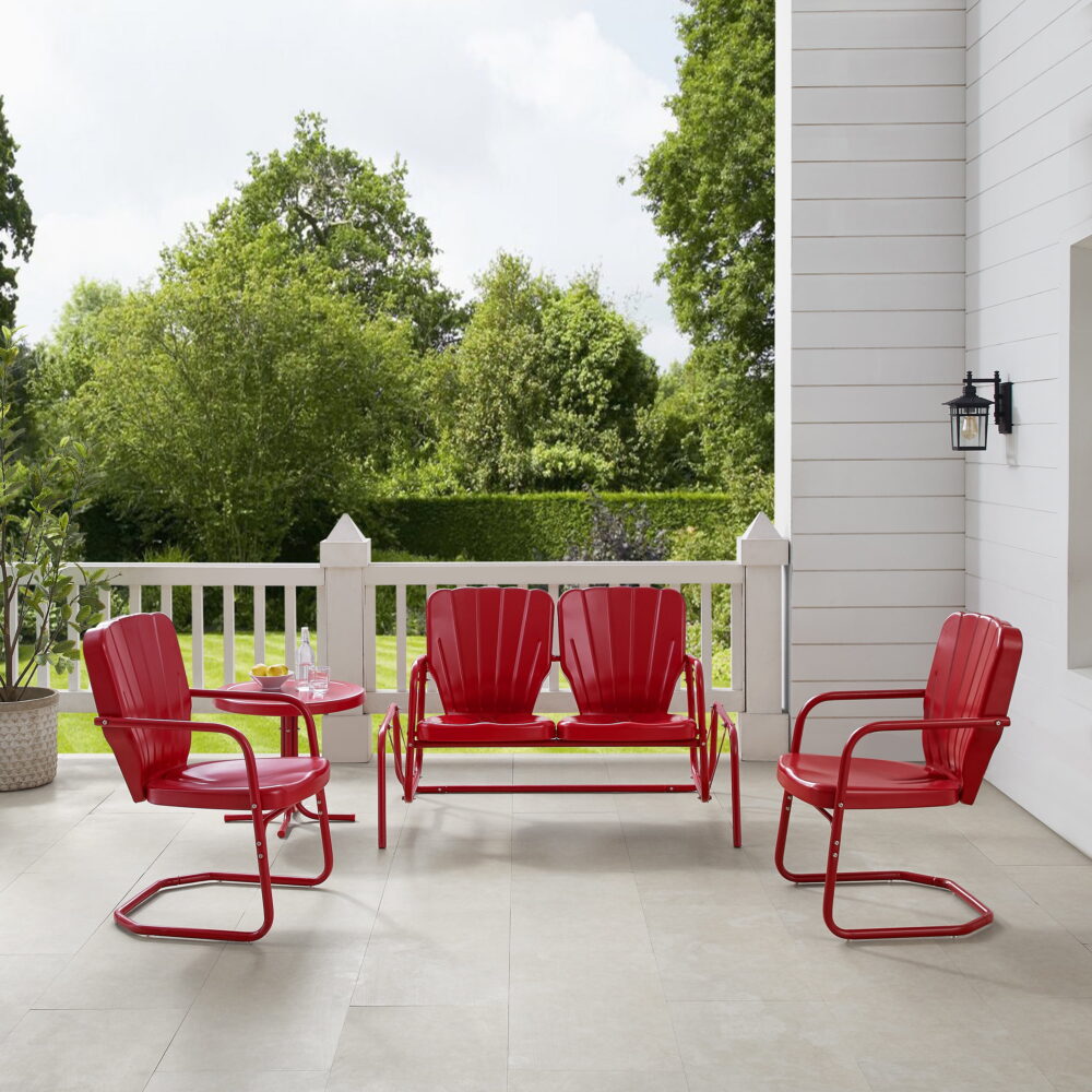 Crosley Furniture Ridgeland 4-piece Metal Outdoor Conversation Set in Red - Image 5