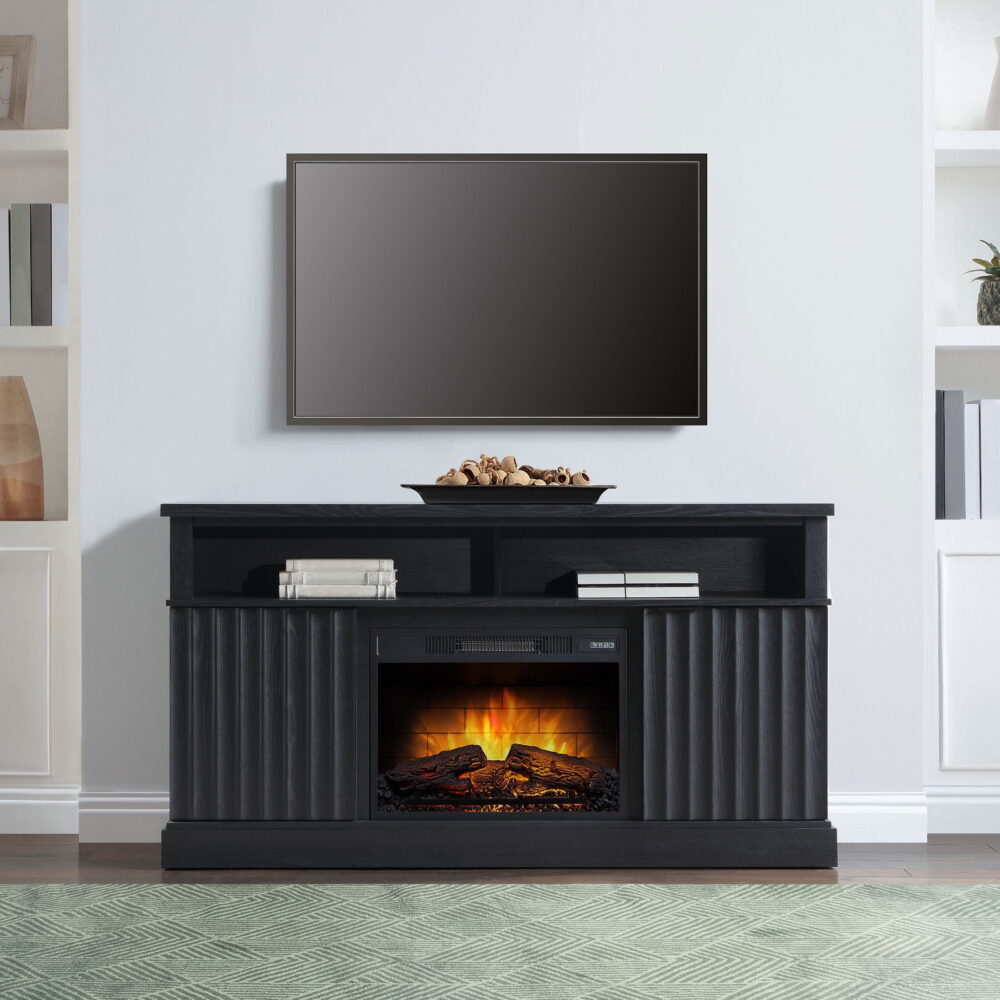 Whalen Furniture Harris Fluted Media Fireplace Console for TVs up to 70”, Black Finish - Image 6