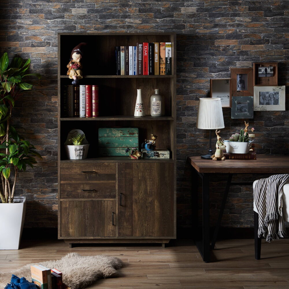 Furniture of America Cadena Multi-Storage Bookcase, Reclaimed Oak - Image 6